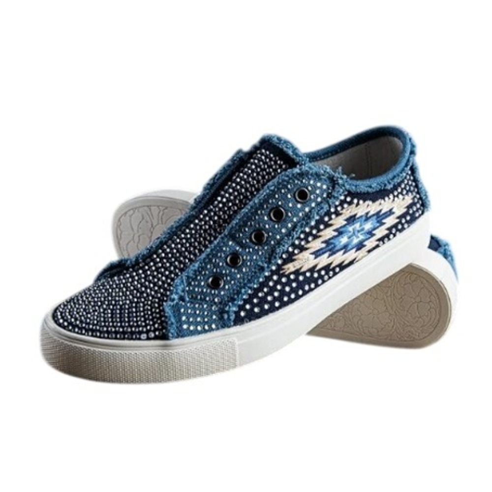 Montana West Women Western Aztec Rhinestone Denim Sneakers Blue 900-S018NY 8
